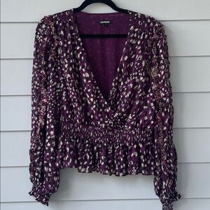 Express Plum and White Patterned Blouse